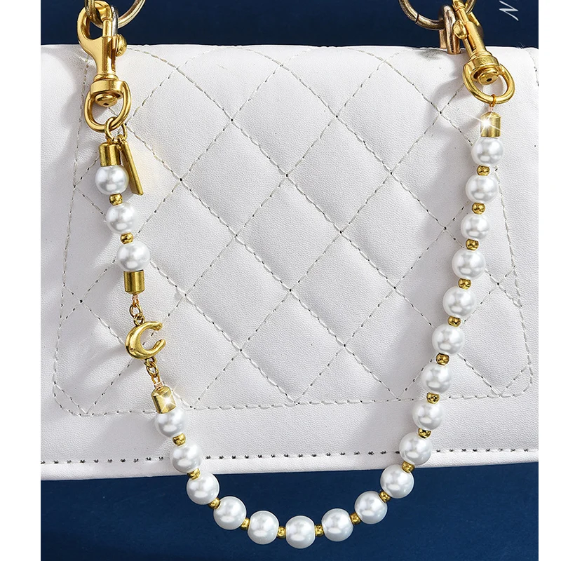 Llavero con Cadena y Dije de Perla para Mujer, Correa Desmontable para Bolso con Dije de Letra C, Accesorios de Moda para Bolsos, Regalos