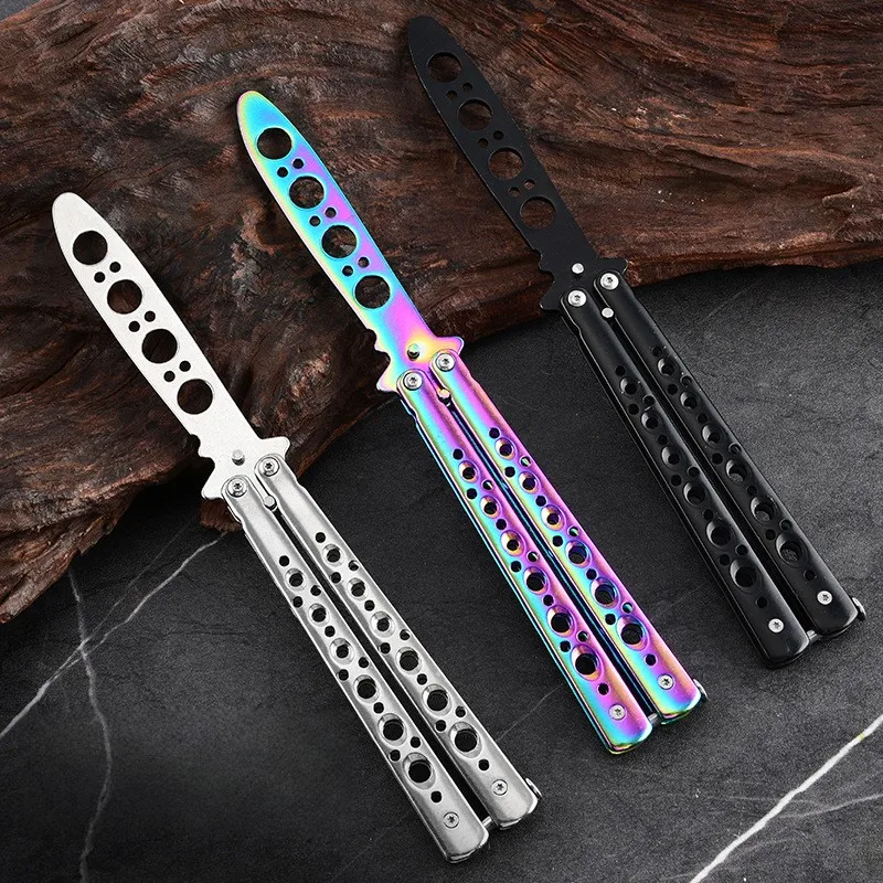 Cuchillo Mariposa Plegable Sin Afilar, Entrenador de Bolsillo Portátil de Acero Inoxidable, Herramienta de Entrenamiento para Juegos al Aire Libre, 1 Cuchillo Plegable