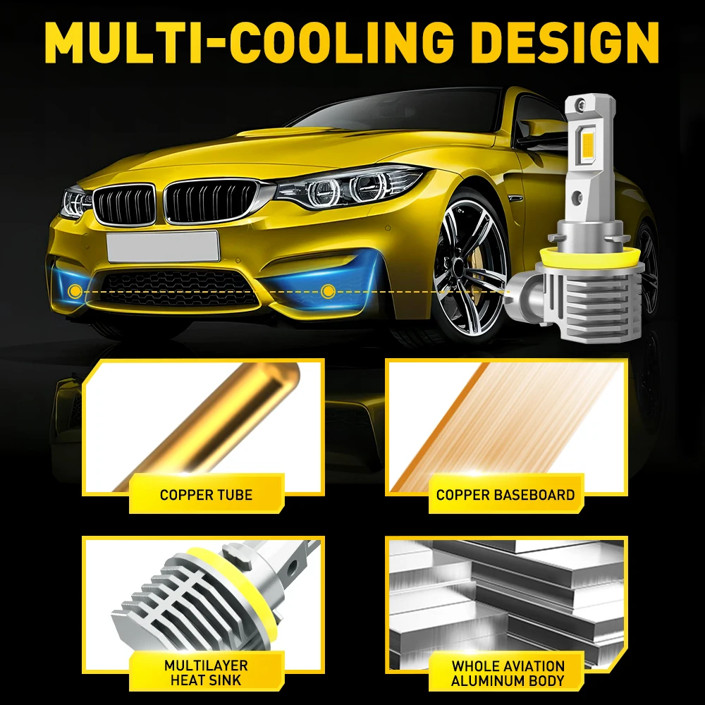 AUXITO 2 Piezas 16000LM H8 H11 Bombillas LED CSP para Faros Antiniebla HB4 9006 9005 HB3 Lámpara LED para BMW Toyota 6500K Blanco Amarillo
