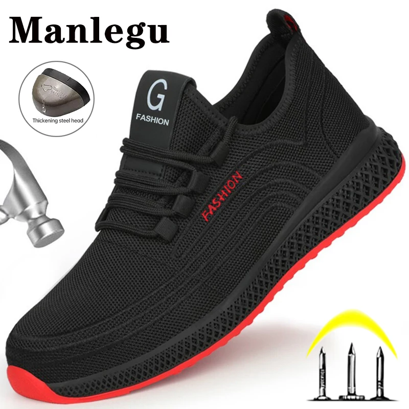 Mangu Air Mesh zapatos de trabajo con punta de acero, zapatos de trabajo transpirables, zapatos de seguridad para hombre y mujer, botas de seguridad ligeras a prueba de pinchazos