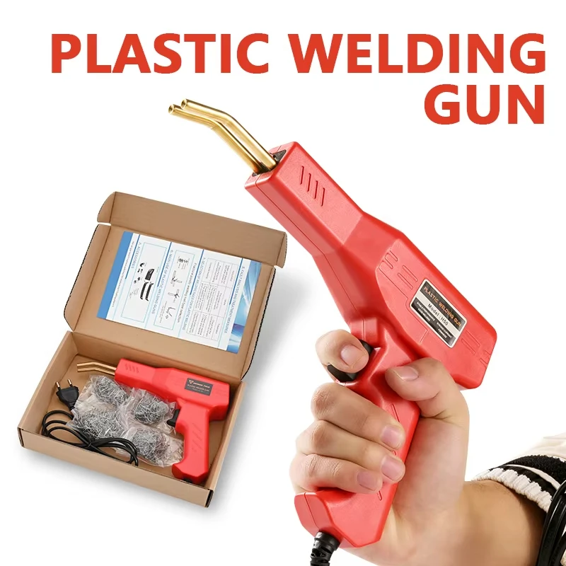 Soldador de plástico de 220 V/110 V grapadora caliente, herramienta de reparación de parachoques de plástico para automóviles, pistola de soldadura casera con 200 piezas de cuatro tipos de clavos de soldadura y luz LED