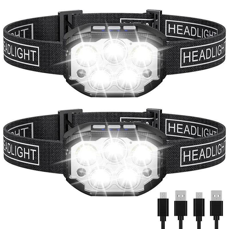 Linterna frontal Led recargable de 1200 lúmenes con Sensor de movimiento, linternas de cabeza impermeables para acampar al aire libre, lámpara de cabeza para pesca