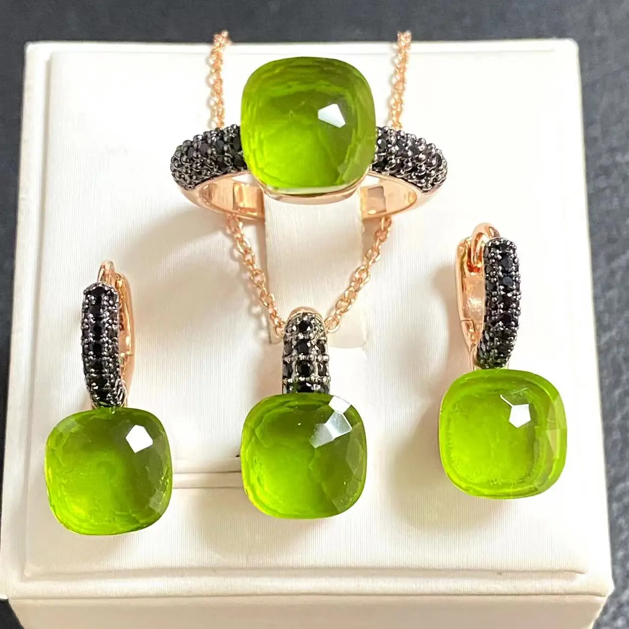 3 unids/set de pendientes de anillo para mujer, conjunto de joyería con incrustaciones de pistola de circón negro, conjunto de joyería de cristal chapado en negro, regalo de joyería