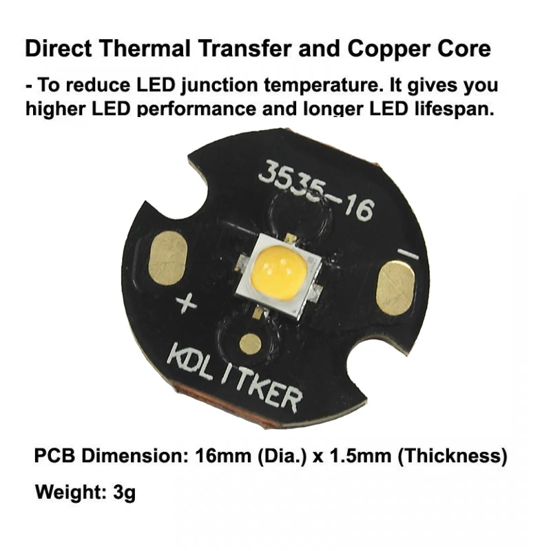 519A 7,04W 2200mA 5700K 5000K 4500K 4000K 3500K 3000K 2700K CRI90 SMD 3535 emisor LED en KDLitker DTP cobre MCPCB