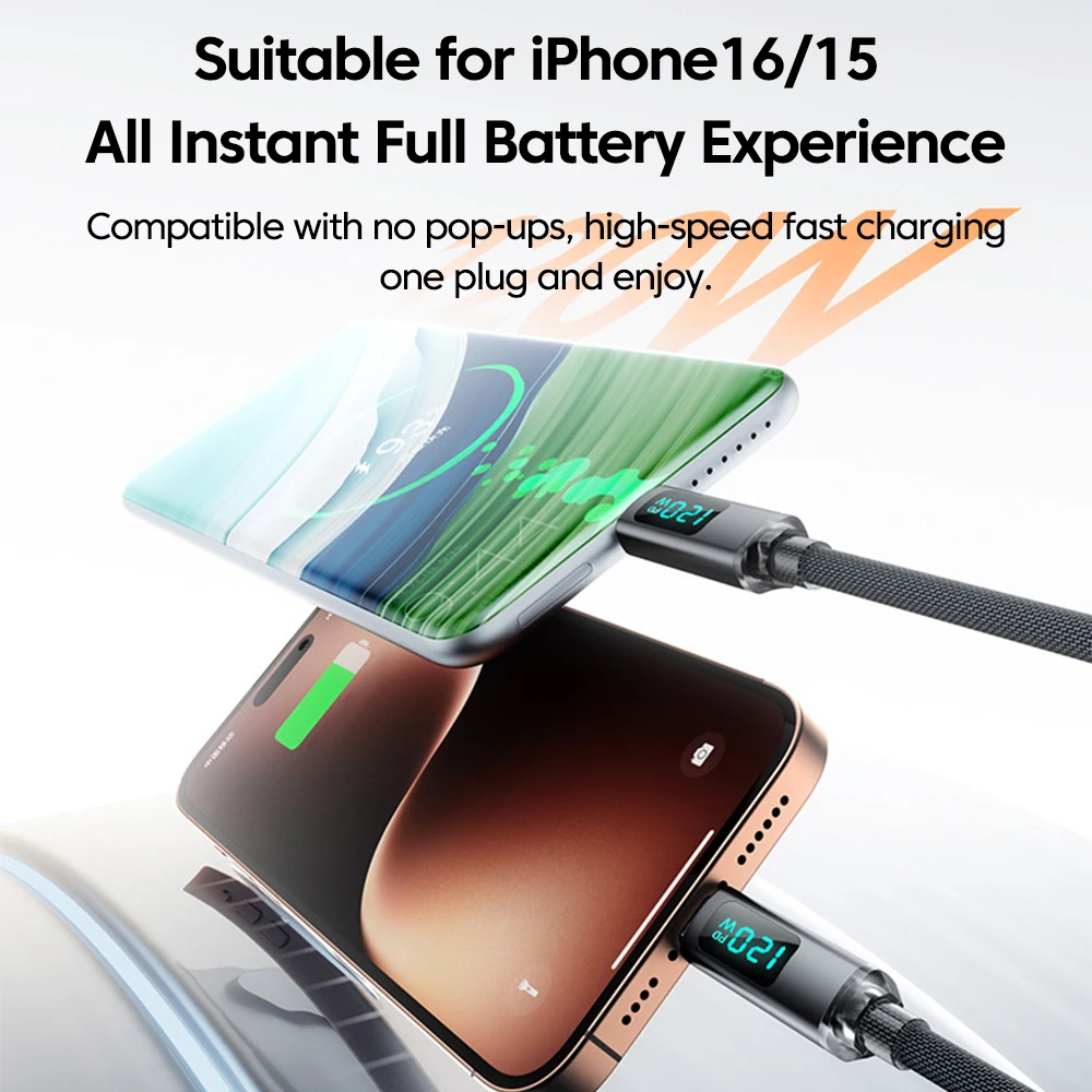 Cable retráctil para coche de 120W, resorte de pantalla Digital, Cable USB A tipo C a tipo C para Samsung iPhone 16, Cable cargador de carga rápida