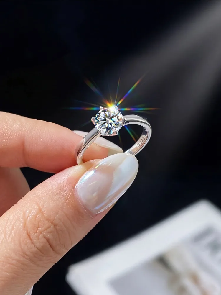   Anillo de diamante de moissanita Real redondo Simple GRA 0,5-1ct para mujer Plata de Ley 925 boda preciosa joyería fina de alta calidad