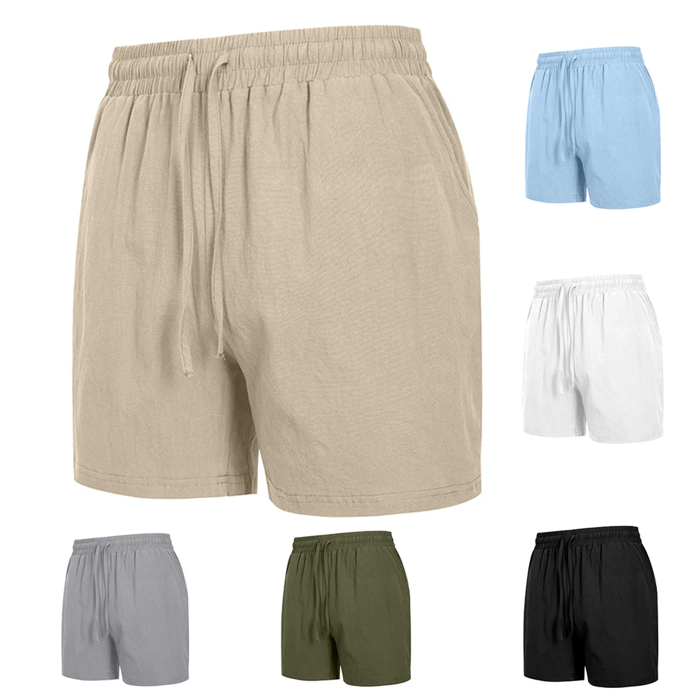 Nuevos pantalones cortos de algodón de Color sólido para playa para hombre, pantalones ligeros de verano para exteriores, pantalones cortos deportivos grandes transpirables para hombre, ropa de calle deportiva para Fitness