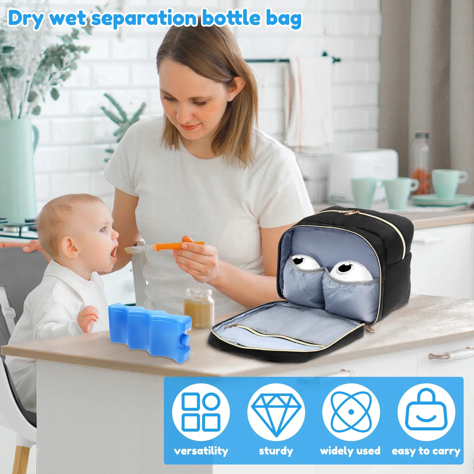 Bolsa de almacenamiento para extractor de leche con bolsa de hielo y estera impermeable, refrigerador portátil para leche materna, bolsa de viaje con aislamiento manos libres