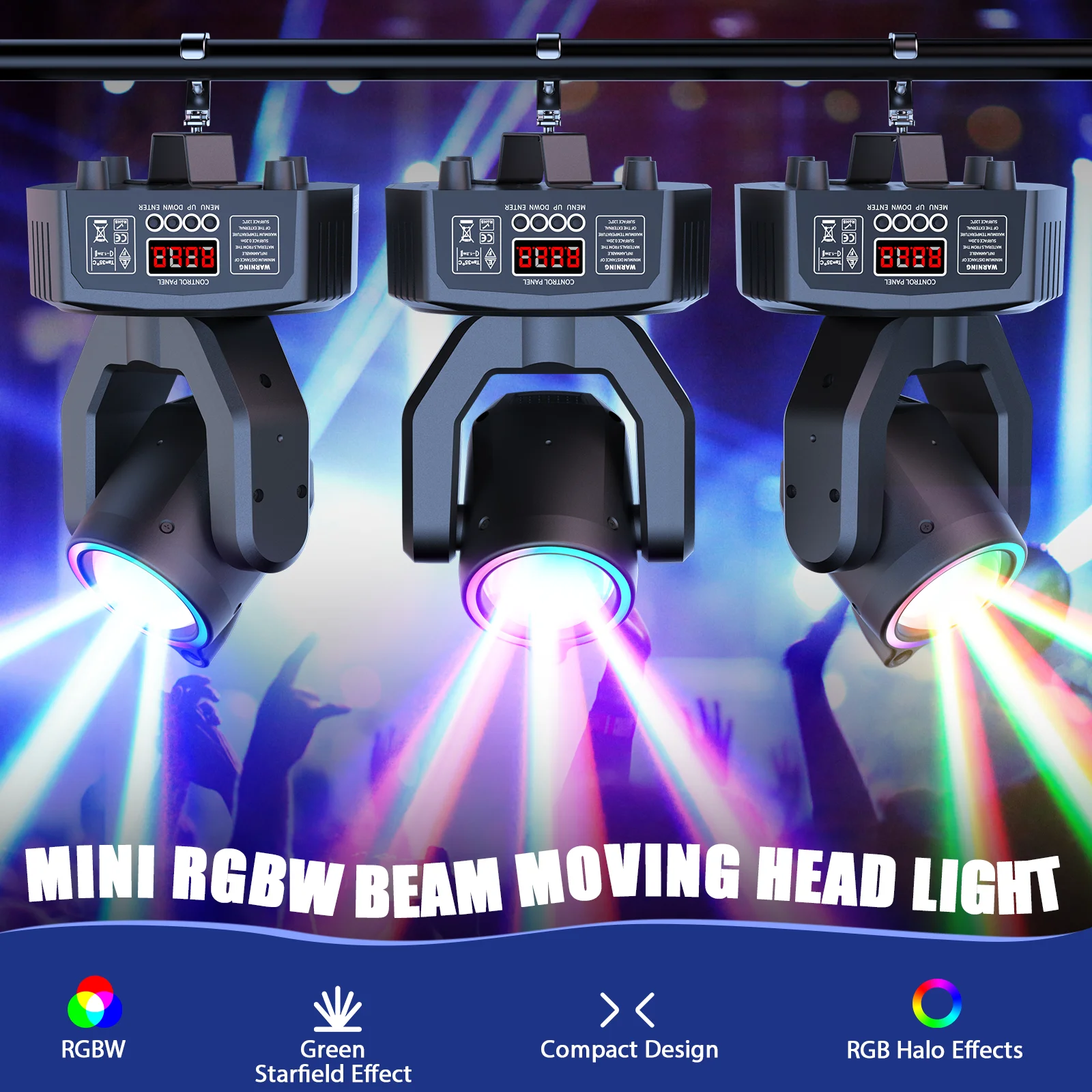 U'King Mini 30W haz de luz con cabezal móvil LED 4 en 1 efecto RGBW luz estroboscópica de escenario DMX sonido activado DJ Disco Bar luz de fiesta