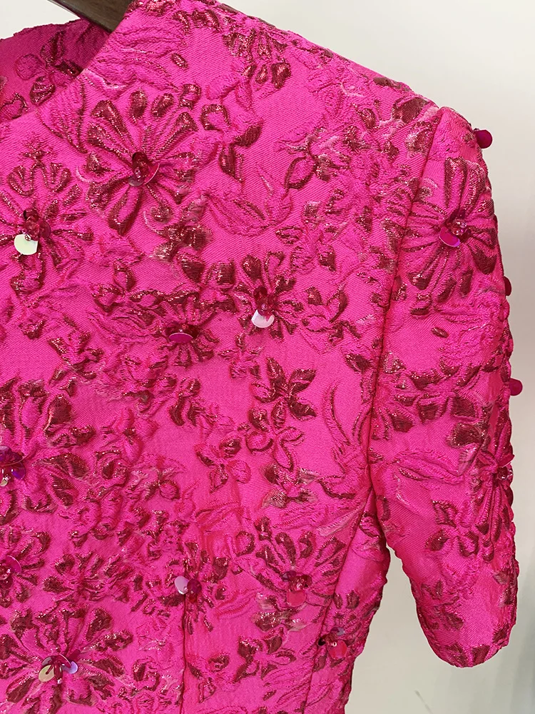 Vestido de Moda de Diseñador 2026 de HIGH STREET, Vestido Elegante con Adornos Florales de Jacquard con Cuentas para Mujer
