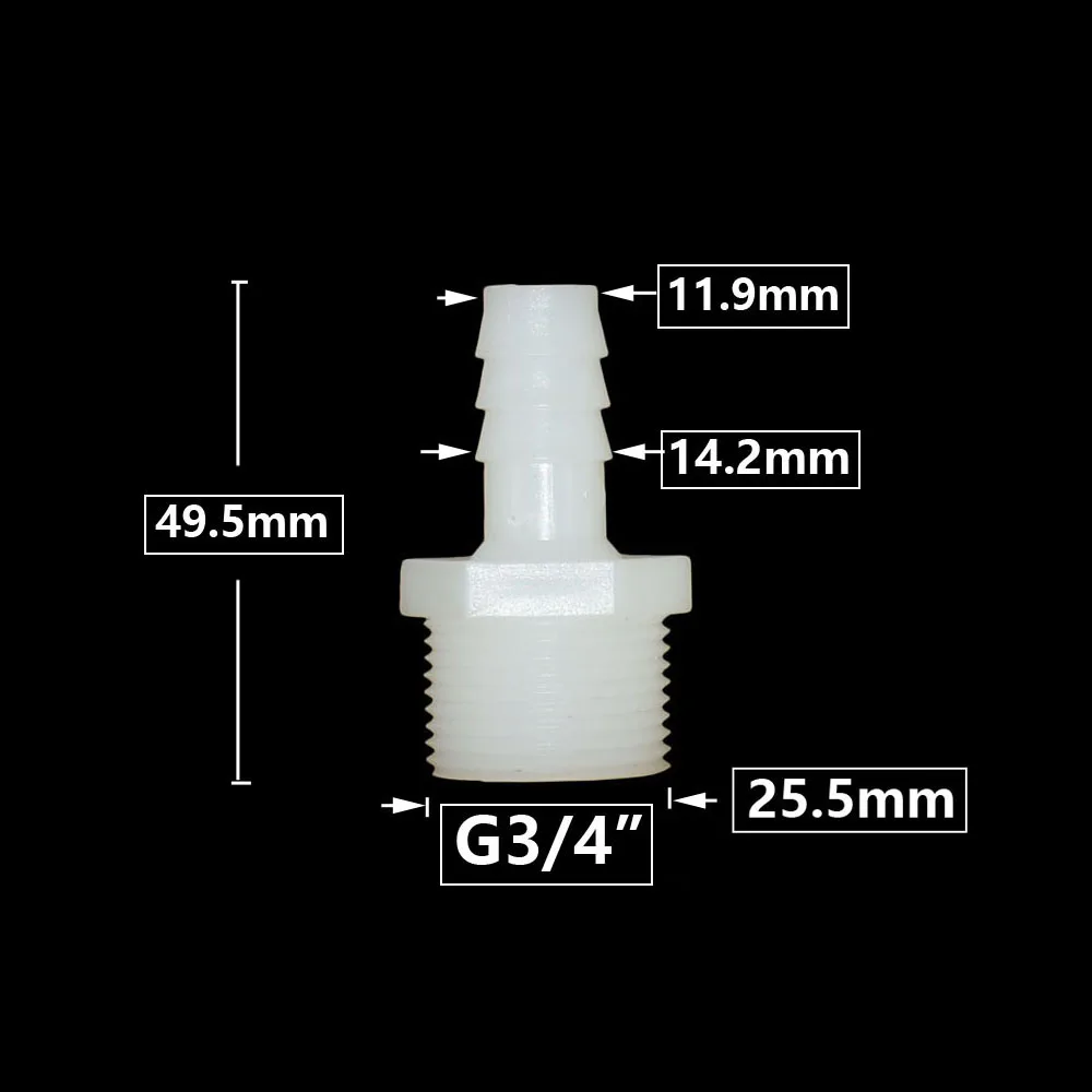 Rosca de 3/4 pulgadas a púas, conector de manguera de plástico de 10/12/14/16/18/20/25mm, accesorio de manguera, sistema de riego por goteo, acoplador de tubería