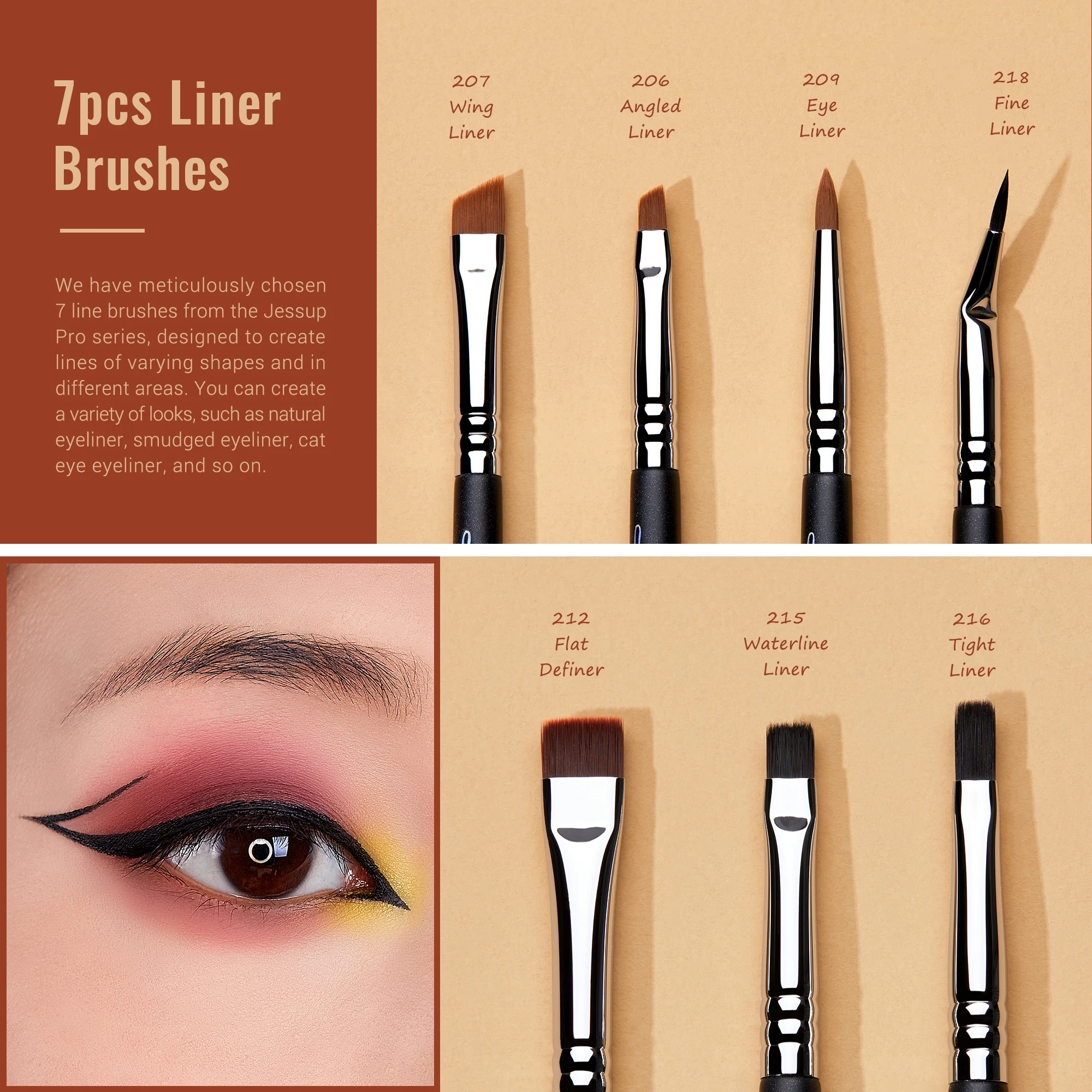 Jessup-Juego de brochas de maquillaje profesional para ojos, pincel de mezcla de ojos sintético, sombra de ojos, sombra de cejas, sombra de arrugas, T341