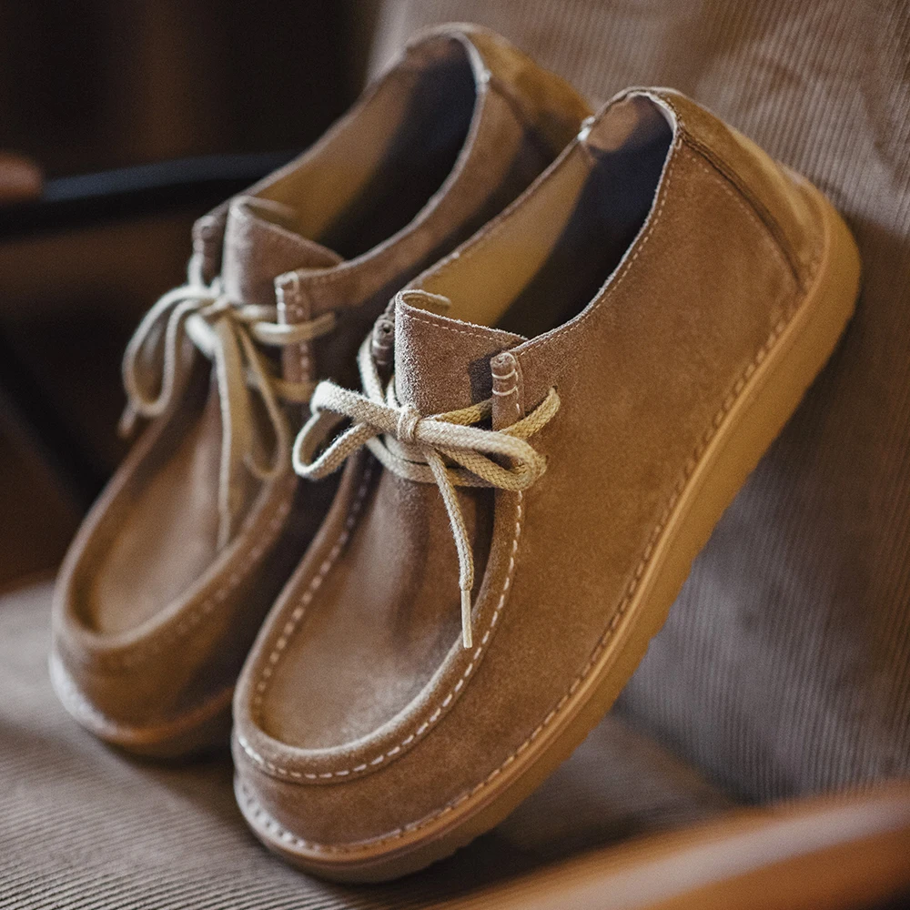 Botas Bajas de Gamuza Dividida Color Caqui Vintage Maden, Mocasines Casuales con Suela Suave, Zapatos de Vestir con Cordones, Zapatos Clásicos para Hombre, Primavera-Otoño