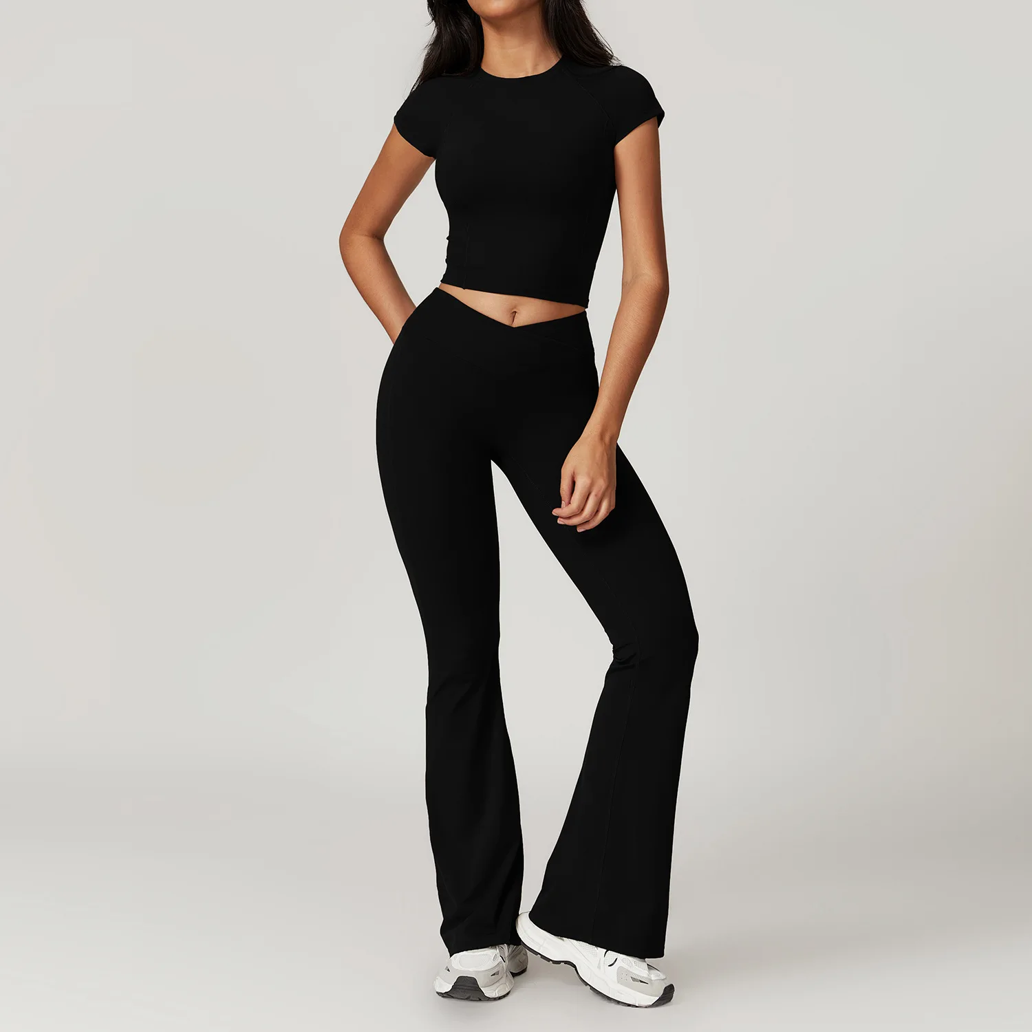 Conjunto de 2 piezas de Yoga, ropa de gimnasio, ropa deportiva, trajes de Yoga para mujer, Top corto de manga corta, chándales, Sujetador deportivo, mallas de gimnasio