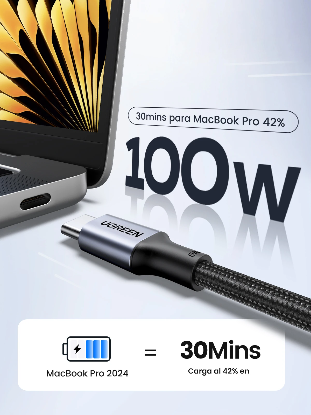 Cable UGREEN PD100W USB Tipo C a USB C para iPhone Duo 18Pro 17 Samsung S26 25 iPad Laptop, Cable de Carga Rápida 5A con Chip E-Marker