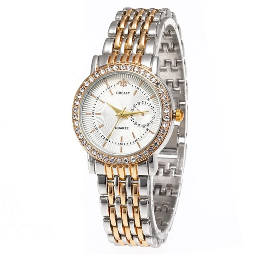 Elegante Reloj de Mujer Dos Tonos con Cristal Correa de Acero Cuarzo