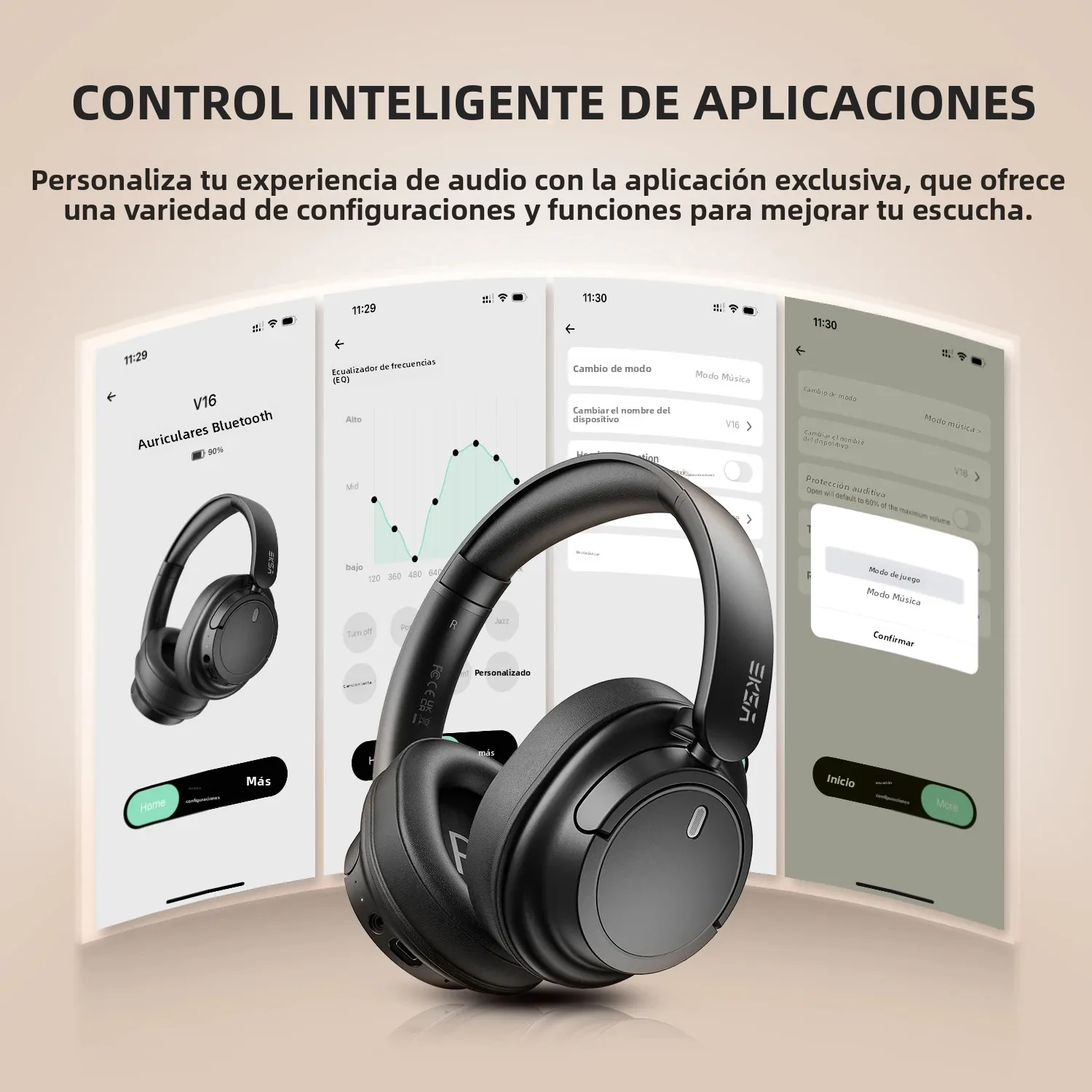 Oneodio EKSA V16 auriculares inalámbricos Bluetooth 5,3 auriculares sobre la oreja con micrófono modo Bass/Pop auriculares con cable HiFi de alta resolución aplicación 90H