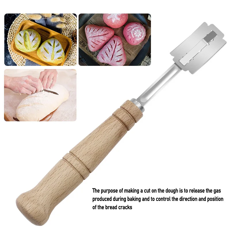 Paño con mango de madera con 5 hojas, puntuación de masa cojo, corte para pan de masa fermentada, cuchillo de puntuación de masa, herramientas de cocina
