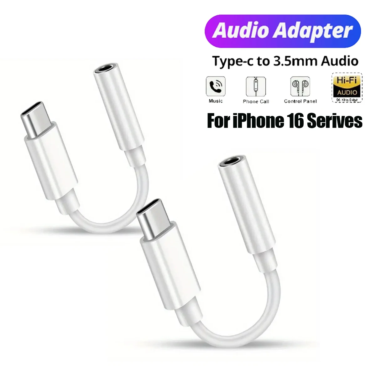 1-2 uds tipo C a 3,5mm adaptador auxiliar Cable de Audio Jack para Huawei Xiaomi Redmi POCO Sumsang Cable auxiliar para iPhone 16 15 Serives