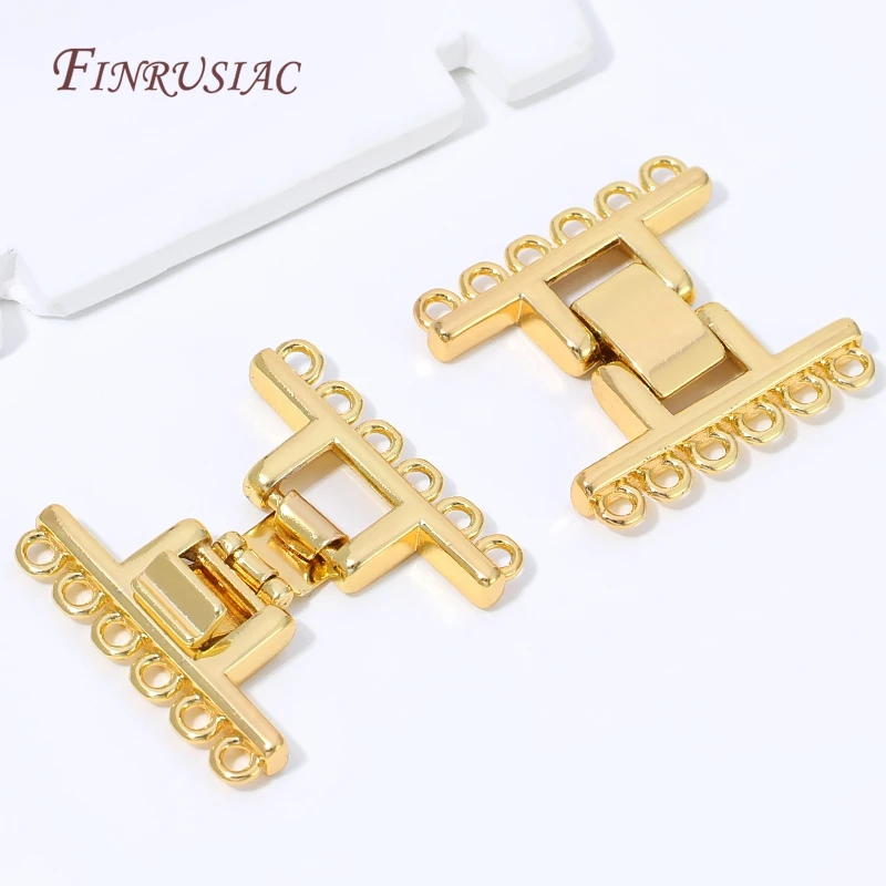 Cierre de Pulsera de Perlas en Capas Rectangulares con Múltiples Hilos Chapado en Oro de 18K, Conector de Cierre con Múltiples Lazos, Accesorios para Fabricación de Joyería DIY