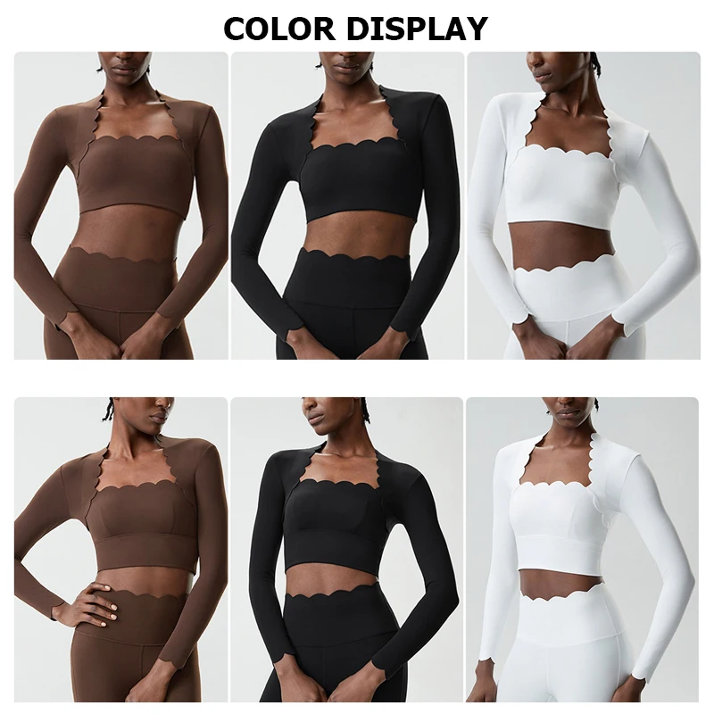 Camiseta de Yoga de Manga Larga para Mujer, Color Sólido, Corte Ajustado, Top Corto para Gimnasio, Elástico y Suave, con Relleno en el Pecho, Ropa Deportiva Femenina