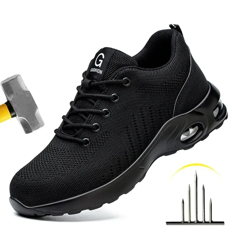 Zapatos de seguridad con amortiguación de aire para hombres y mujeres, zapatillas de trabajo transpirables, zapatos con punta de acero, zapatos protectores de seguridad ANTIPERFORACIONES
