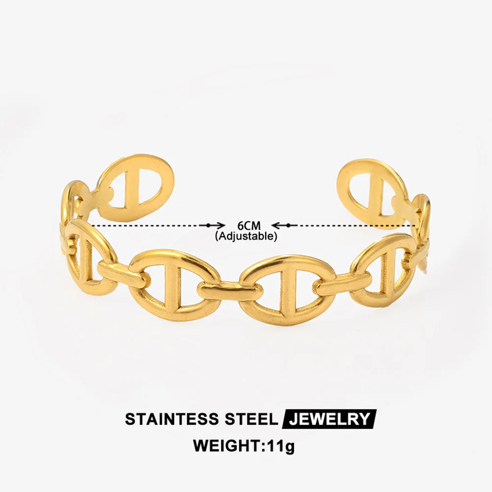 Pulsera abierta de acero inoxidable con diseño de nariz de cerdo, chapada en oro, a prueba de agua y resistente a la decoloración, para mujer.