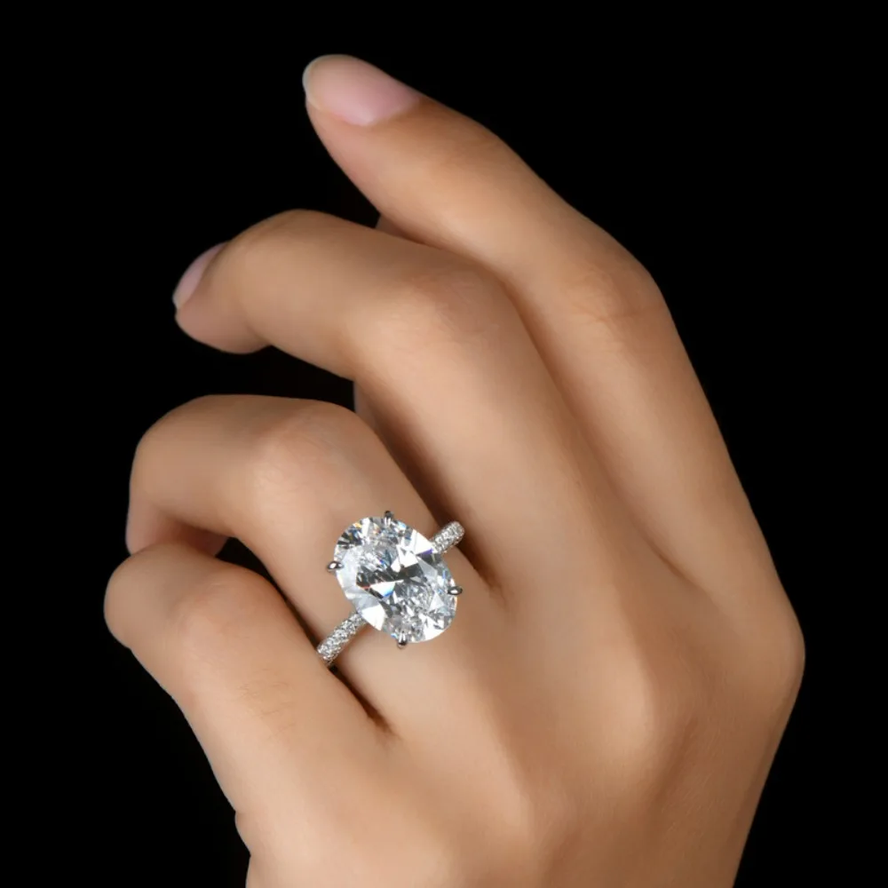 GXTRS-Anillo de moissanita de lujo de 8 quilates con corte ovalado, plata S925 para mujer, banda de boda de diamante de laboratorio brillante, certificado de joyería fina