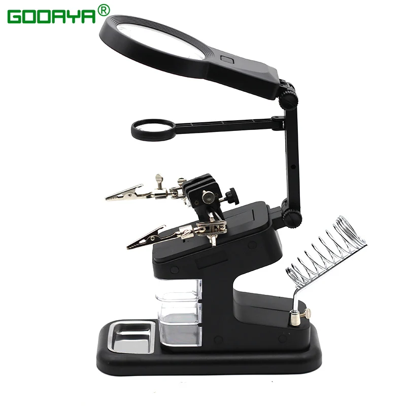 Lupa de soldadura con luz LED, lupa con Clip auxiliar, lupa 3 en 1, soldadura manual, soporte de hierro para soldar, estación