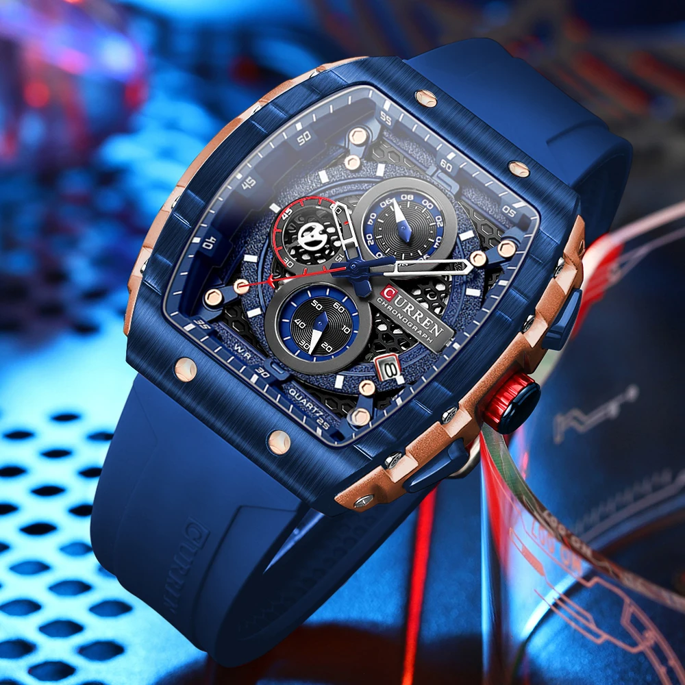Relojes CURREN de la mejor marca para hombre, reloj de pulsera de cuarzo cuadrado de lujo, reloj cronógrafo luminoso resistente al agua para hombre, reloj con fecha