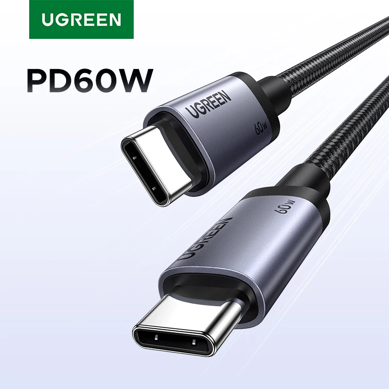 UGREEN PD60W Cable de USB-C a USB-C Cable de sincronización y carga de datos Cable de carga rápida trenzado para iPhone 17 16 Samsung S25 Poco iPad