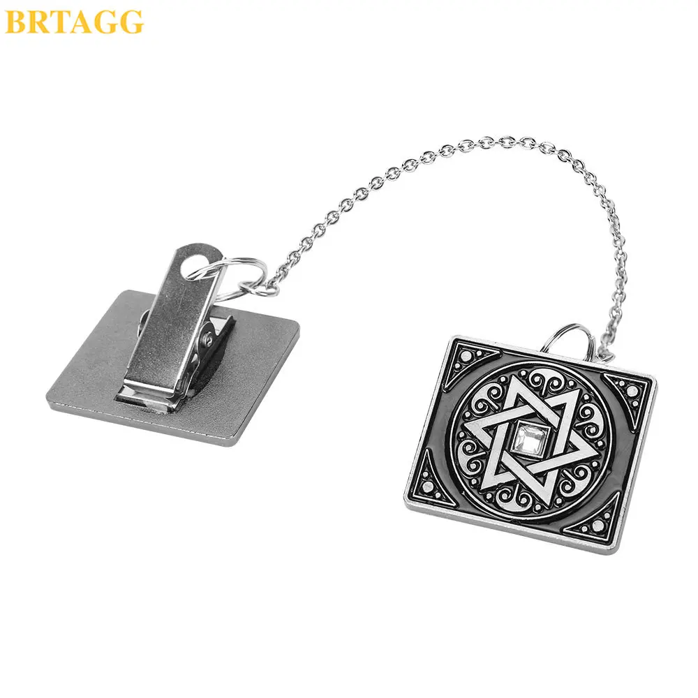 BRTAGG Clips Tallit, Clips para Mantón de Oración Tallit, 3,5 cm x 3 cm, Todo Metal, Estrella de David, Cadena de 17,5 cm de Largo