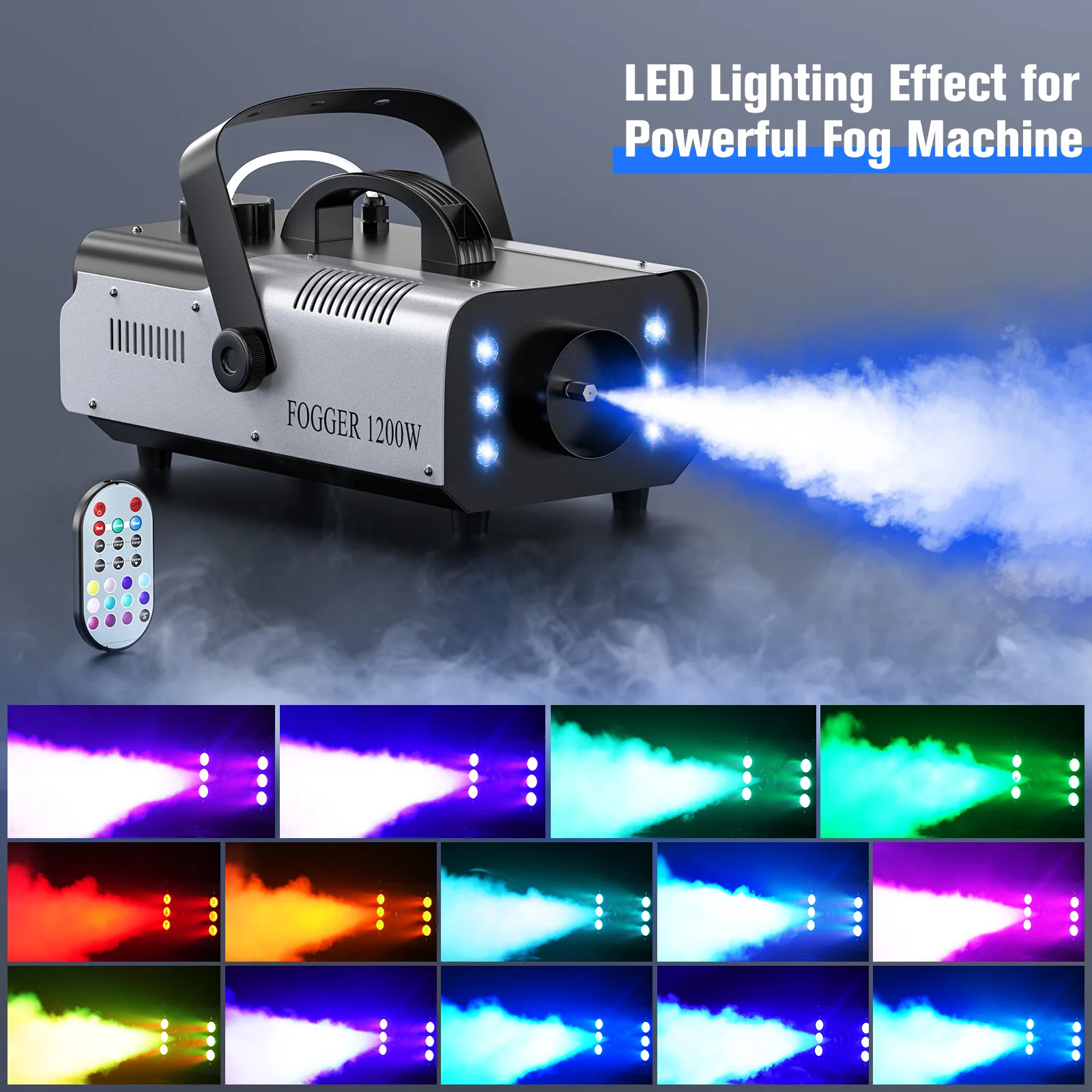 U'King 1200W máquina de niebla 6LEDs nebulizador remoto eyector Disco máquina de humo colorida DJ efectos de fiesta de Navidad luz de escenario