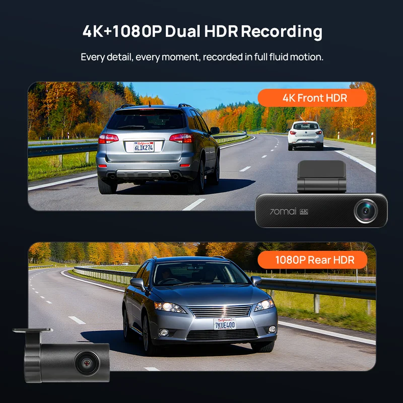70mai Dash Cam 4K M800 eMMC 128GB HDR GPS incorporado ADAS 24H Monitor de estacionamiento LTE 4G Compatible con Control de voz coche DVR 70mai M800