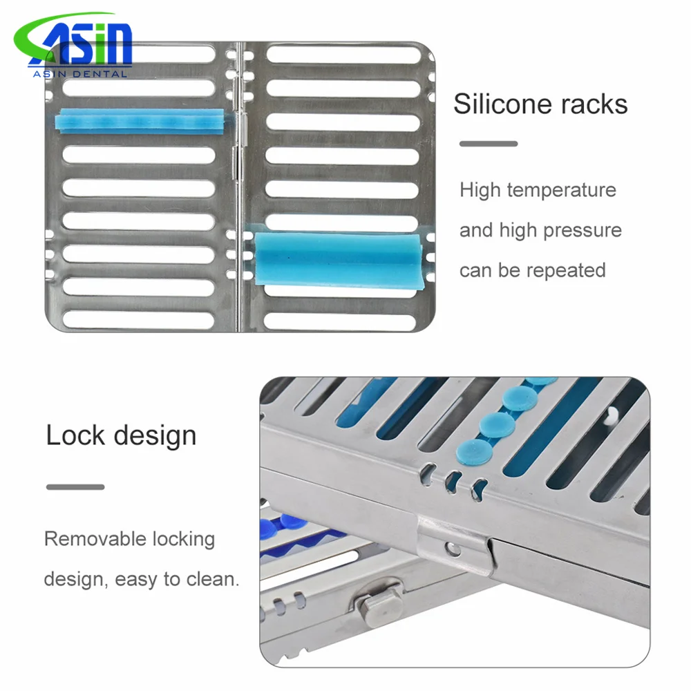 Caja de esterilización quirúrgica autoclavable de acero inoxidable para uso dental, estante de esterilización, cassette dental, bandeja de desinfección para fresas y brocas