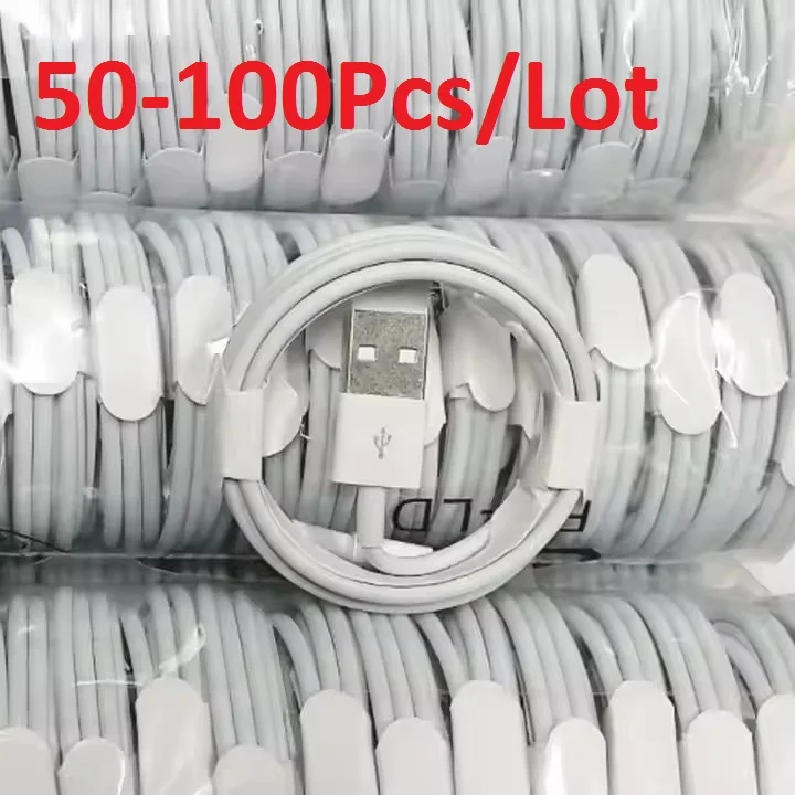 50-100 unids/lote Cable USB para Iphone 11 12 13 14 Xs Max Xr X 8 7 6 Plus 6s 5 Se Cables de carga Cable cargador de teléfono móvil