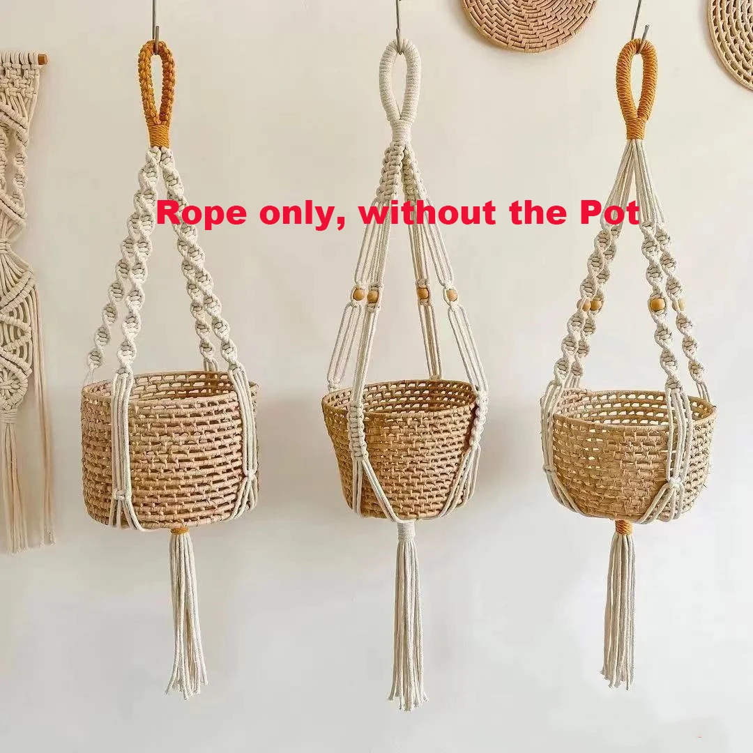 Colgador de macramé para plantas, cesta colgante para interior, cuerda de algodón tejida, maceta, soporte para plantas de ganchillo, soporte para decoración del hogar Bohemia
