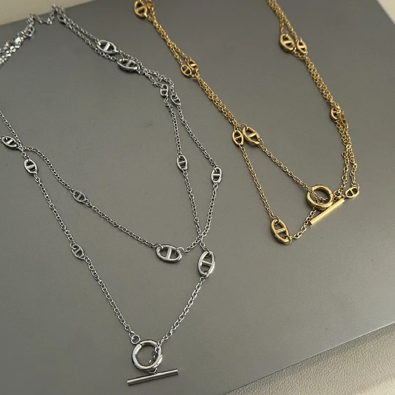 Nuevo Collar con Colgante de Nariz de Cerdo para Mujer, Cadena Larga de Lujo Ligero Estilo Europeo y Americano, Gargantilla Premium de Moda