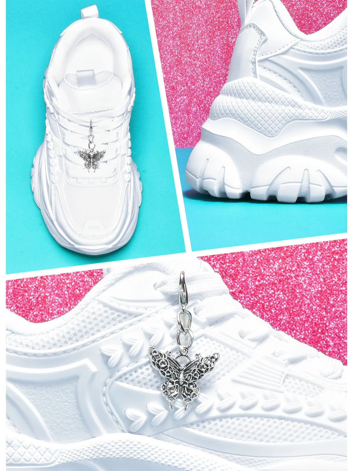 Zapatos vulcanizados informales de moda y versátiles Trbottomyy de suela gruesa blanca de 7cm con zapatos de cadena con colgante decorativo de mariposa plateada, cómodos zapatos vulcanizados de suela blanda para mujer