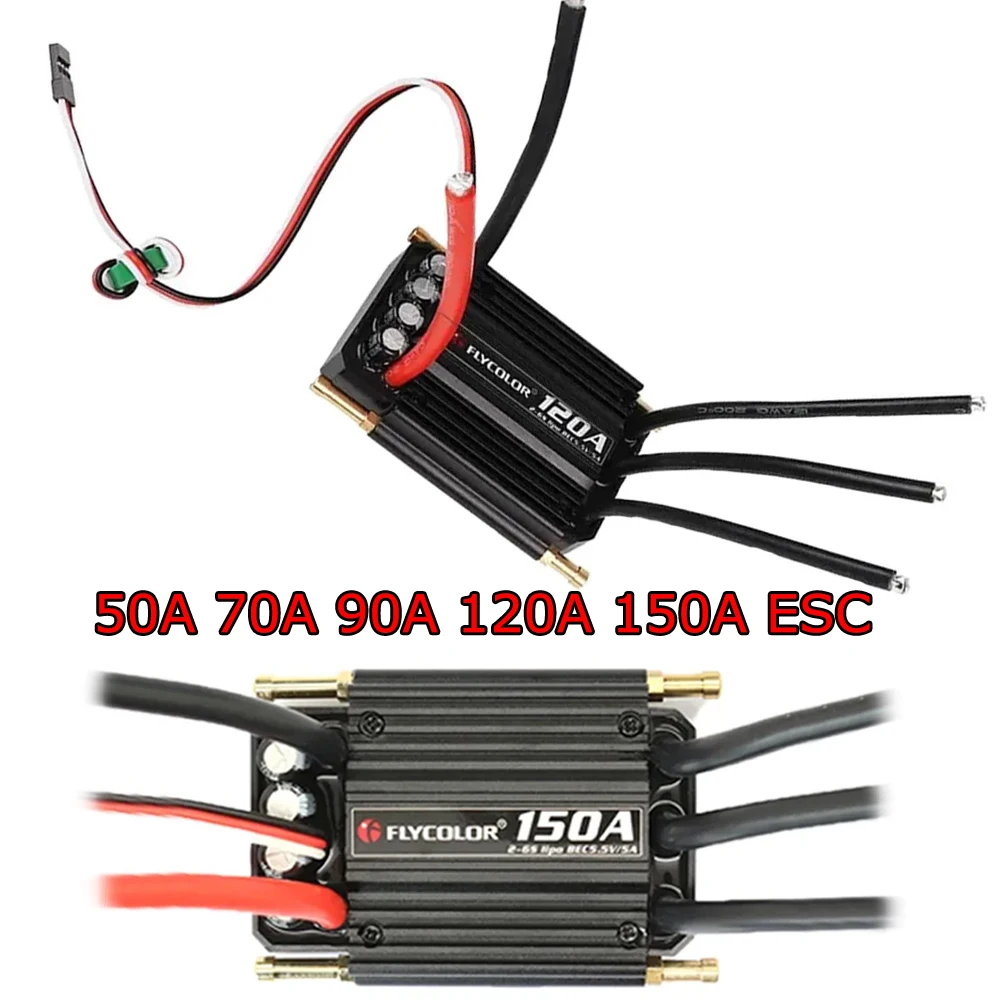 Controlador de Velocidad ESC Sin Escobillas Flycolor 2-6S Lipo BEC 5.5V/5A 50A 70A 90A 120A 150A / Tarjeta de Programación para Piezas de Modelos de Barcos RC
