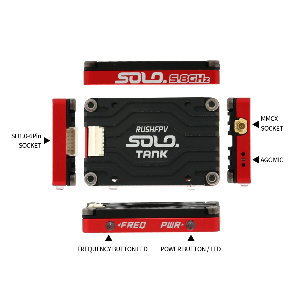 Transmisor de Video RUSH Solo Tank 5.8G VTX con Carcasa CNC, 1.6W de Alta Potencia, Micrófono Integrado y Estructura de Disipación de Calor para RC FPV