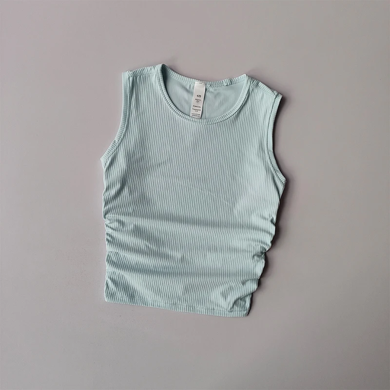 Verano desnudo Yoga Racerback mujer pliegue Slim Fit deportes correr y Fitness prendas de vestir Top corto sujetadores chaleco camisa ropa de secado rápido