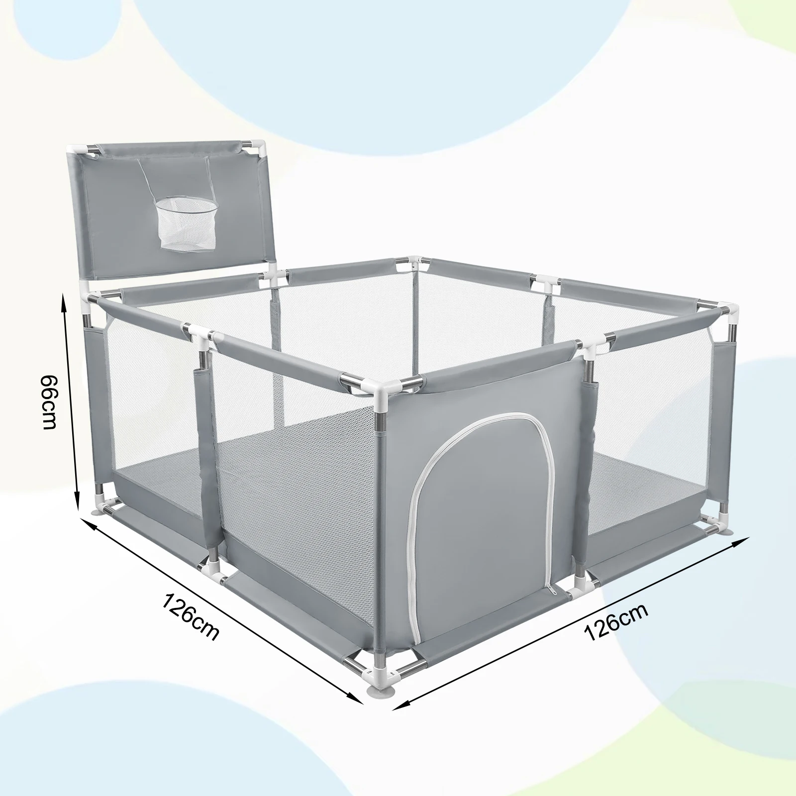 Corralito para bebés, corralito infantil, piscina de pelotas para bebés, con canasta de baloncesto, 126x126x66cm y como ayuda para caminar.