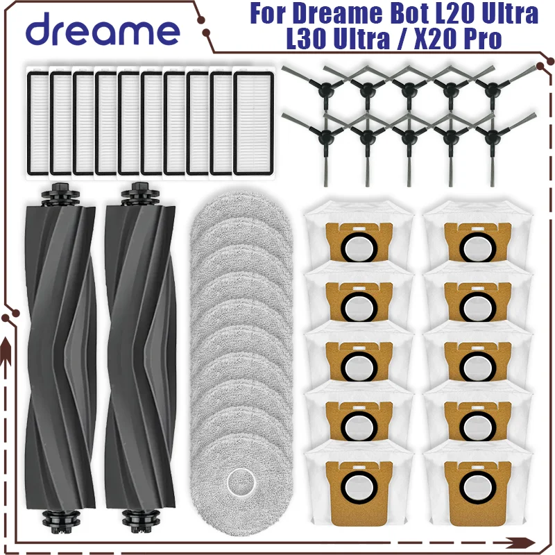Dreame Bot L20 Ultra / L30 Ultra / X20 Pro suministros accesorios cepillo lateral principal paños de fregona filtro Hepa piezas de bolsas de polvo