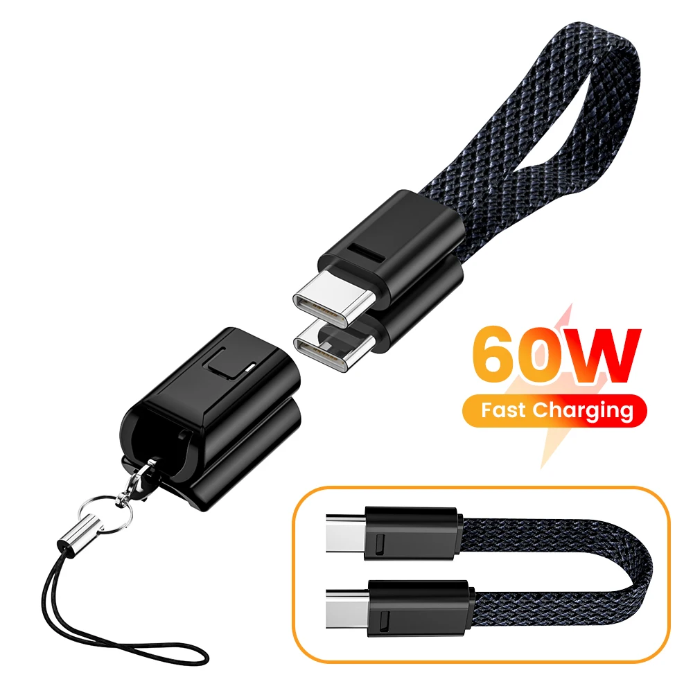 Cable de carga USB Tipo C a Tipo C con extensión corta, diseño de llavero, adecuado para iPhone 15, 16, Samsung y Xiaomi.