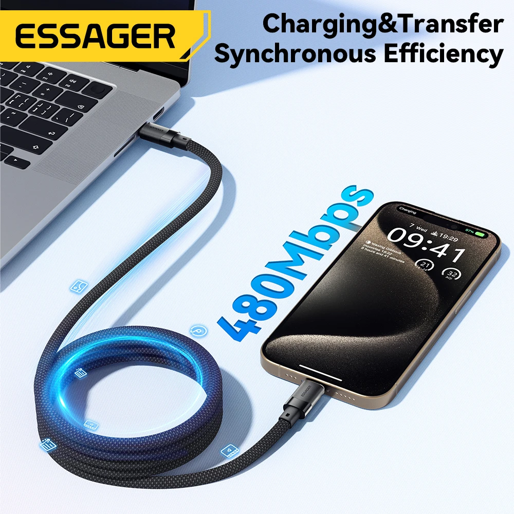 Essager USB C a C 100W Cable cargador rápido magnético para iPhone 15 65W tipo C a C Cable de carga de datos para ordenador portátil Samsung