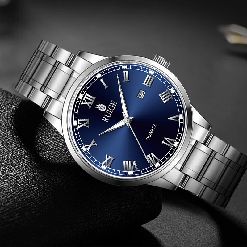 RUIGE reloj de moda para hombre, reloj minimalista a escala romana, reloj famoso con brillo nocturno, resistente al agua, de moda