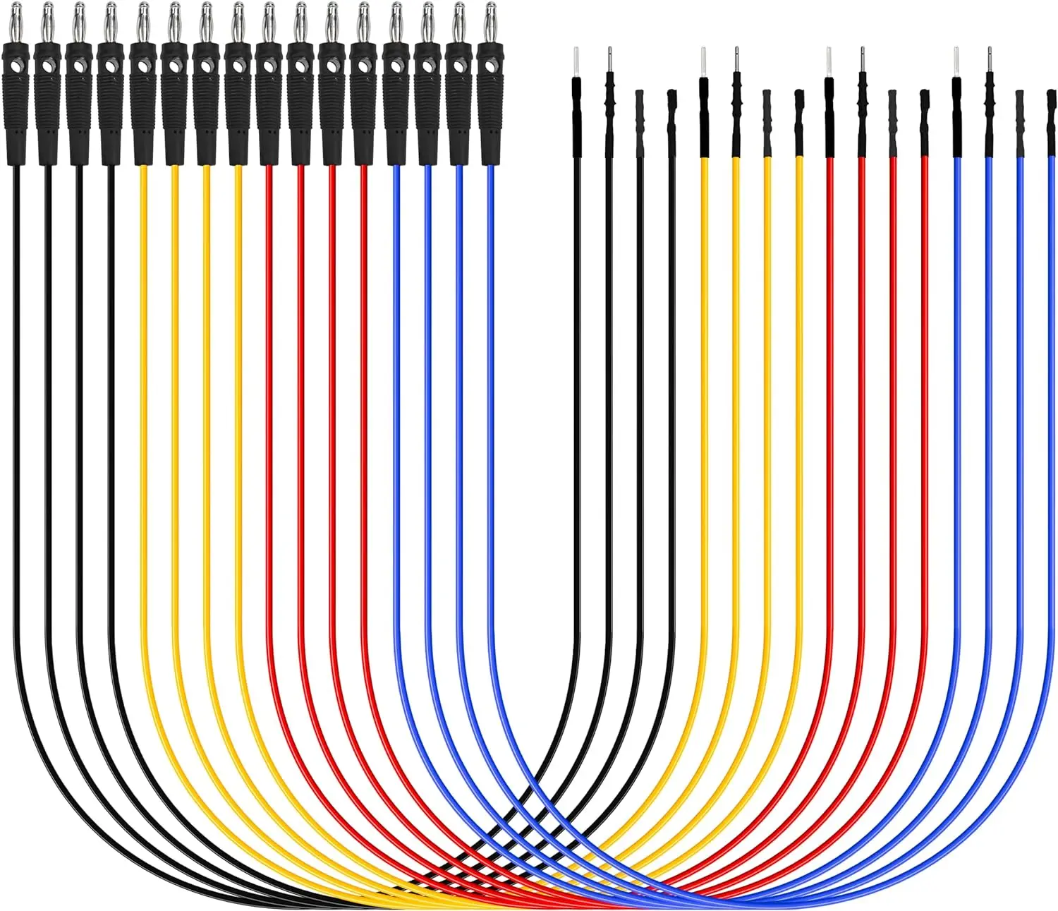 Kit de cables de puente con conector banana, cable de prueba de puente de placa de pruebas apilable de 16 piezas de 4 mm, macho a hembra, cables de prueba de ruptura universales