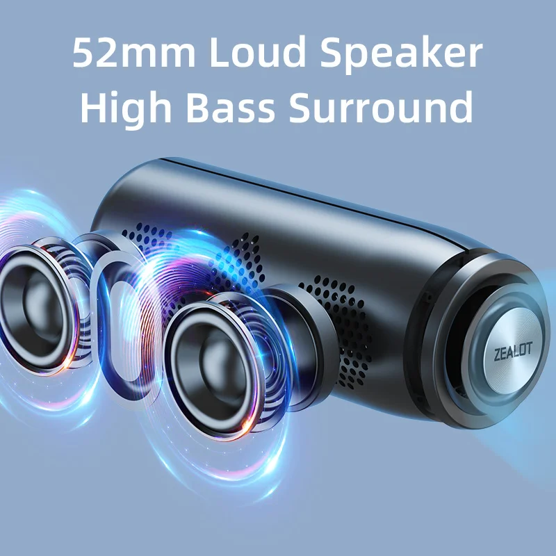 ZEALOT-S51 TWS Altavoz Bluetooth portátil Subwoofer de graves inalámbrico altavoces exteriores impermeables Subwoof altavoz caja soporte TF
