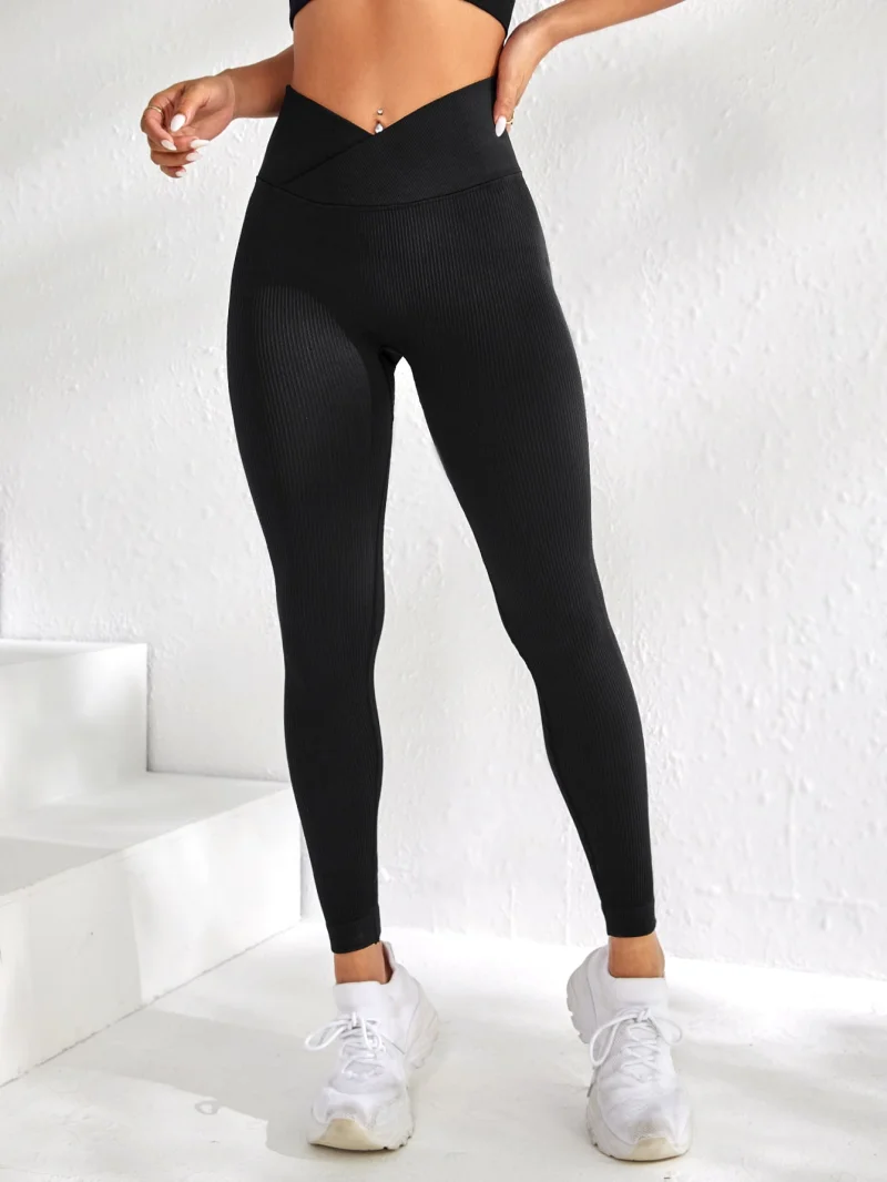Mallas deportivas para mujer, pantalones elásticos de cintura en V para glúteos de melocotón, pantalones deportivos con caderas elevadas y pantalones de Yoga sin costuras de cintura alta ajustados
